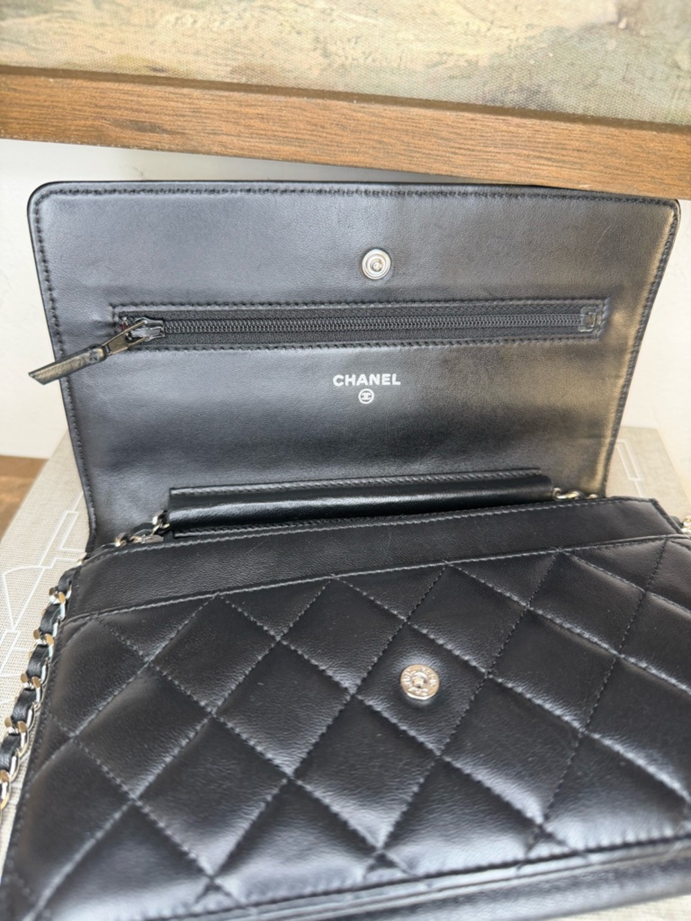 CHANEL Black Quilted Lambskin Crossbody with Silver Chain - Picture 9 of 12
